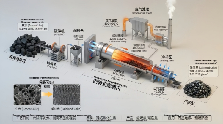 200 TPH Green Coke Calcination Rotary Kiln Production Line